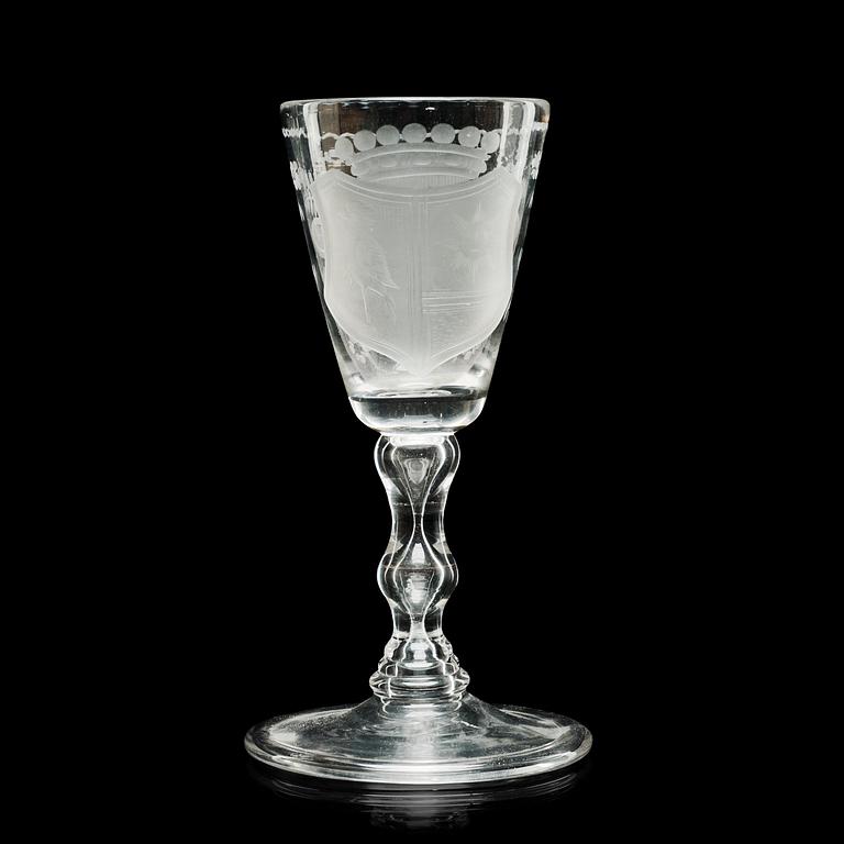 An engraved armorial goblet, 18th Century.