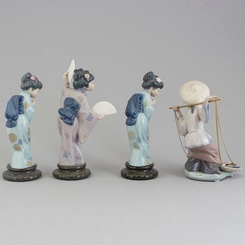 FIGURER, fyra stycken, porslin. Lladro, Spanien, 1980-tal.
