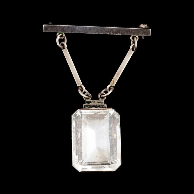 HALSKEDJA OCH BROSCH, sterling silver och bergkristall, Wiwen Nilsson, Lund 1937.