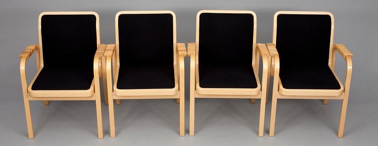 KARMSTOLAR, 4 st, modell E45, Alvar Aalto, Artek. Modellen formgiven 1947.