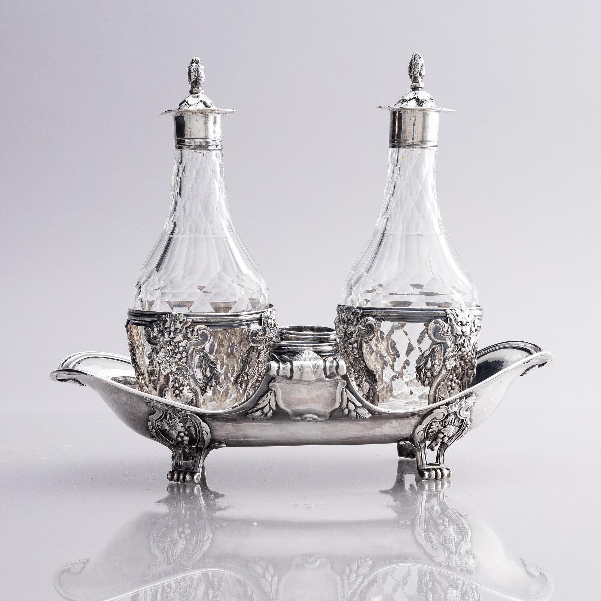 A French 18th century silver cruet-set, marks of Joseph Bouillerot, Paris 1775.