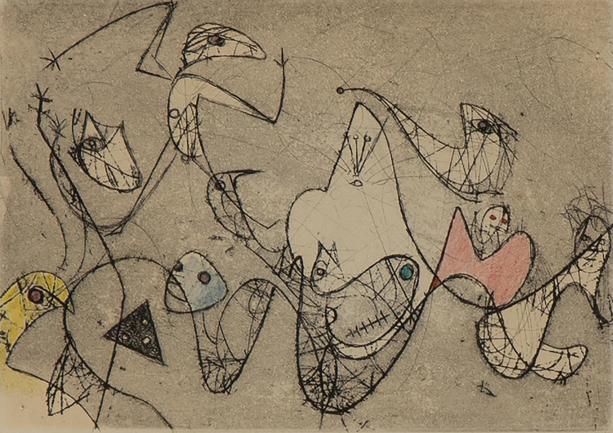 Max Ernst, etching & aquatint, coloured, 1950, signed 70/100.