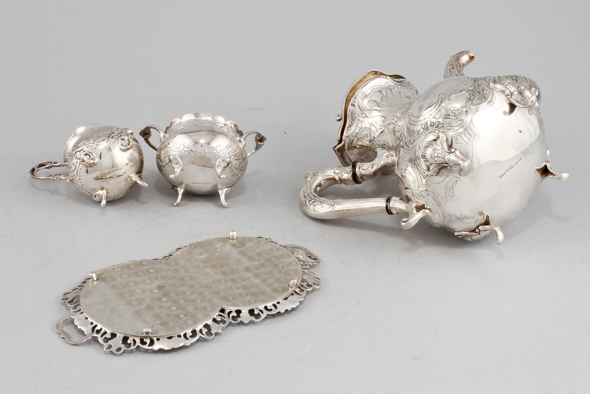 KAFFESERVIS, 4 delar, silver, GEWE, Malmö, 1960-tal. Vikt 1440 g.