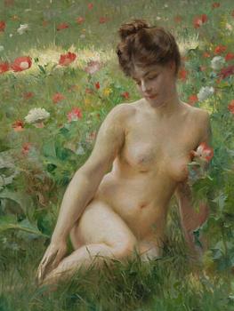 Julius Le Blanc Stewart, Poppy field with resting model.