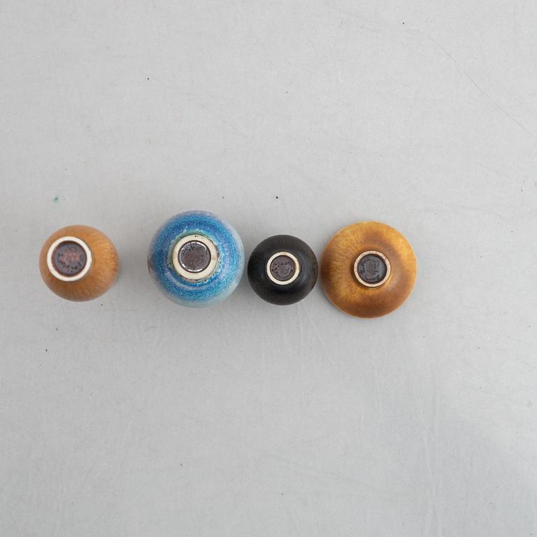 Berndt Friberg, a set of four stoneware miniatyres, Gustavsberg Studio (three vases, one bowl).