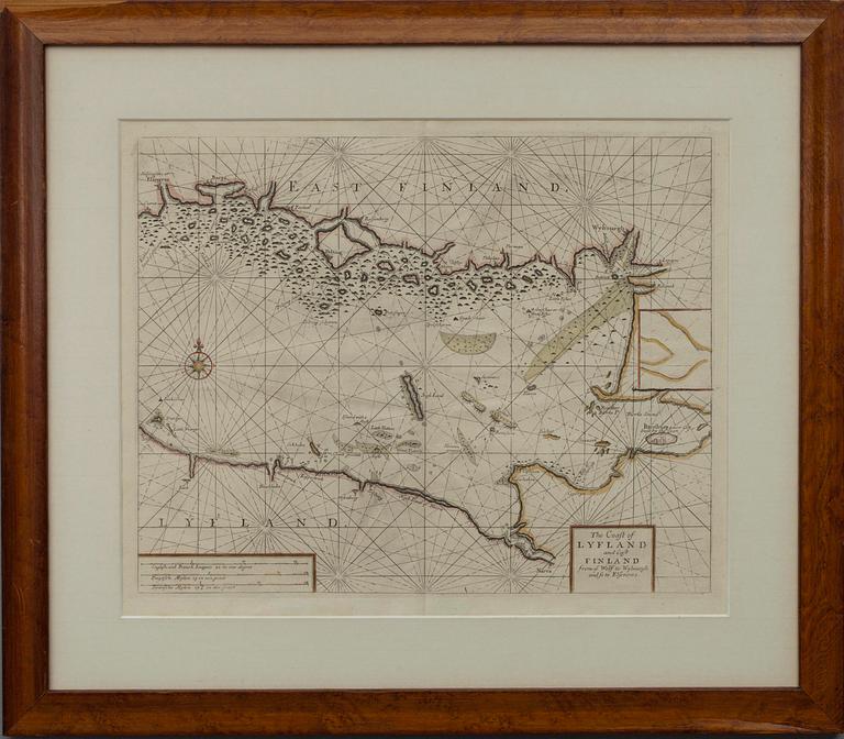 A NAUTICAL CHART, Early 18th century. Colored. 42x53 cm.