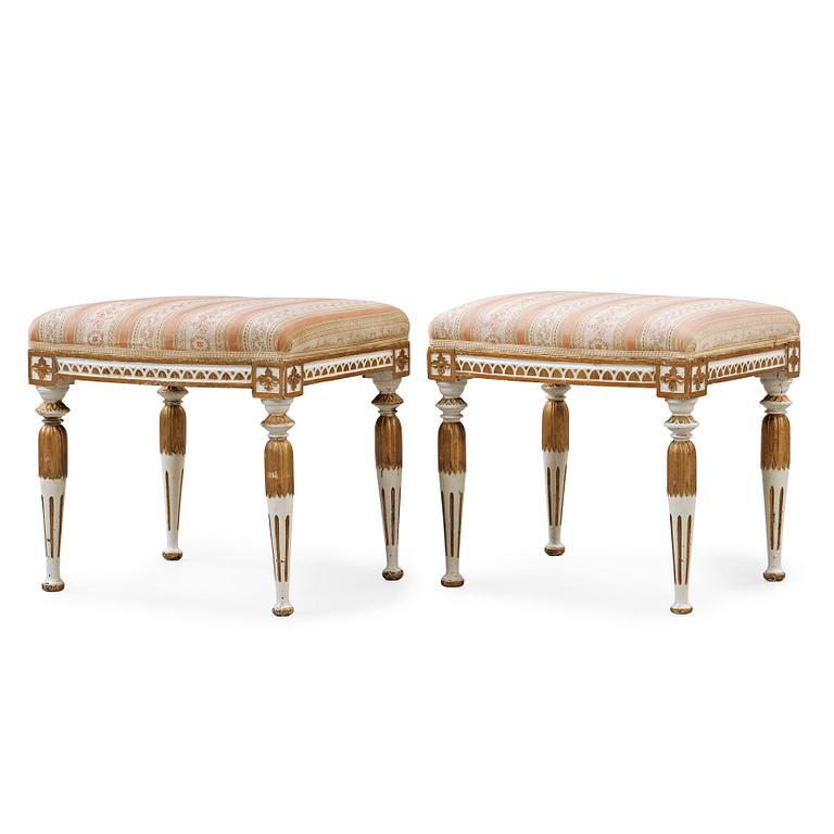 A pair of late Gustavian stools by E. Ståhl, master 1794.