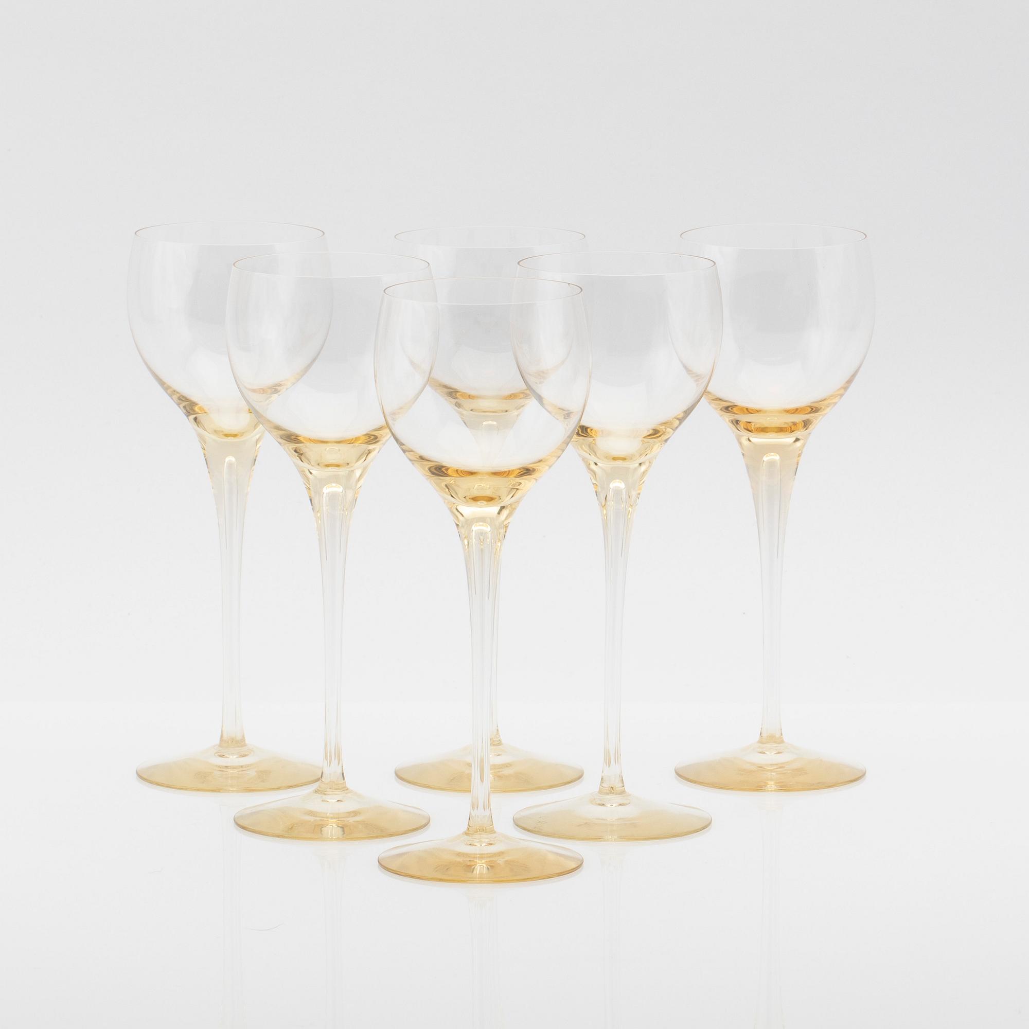 Nils Landberg, wine glasses "Gazelle" 6 pcs, Orrefors 1950s.