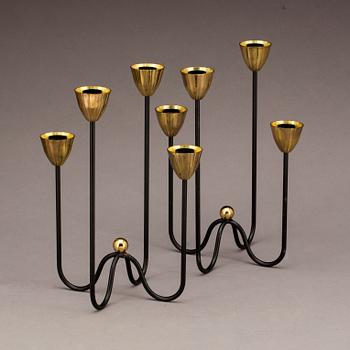 KANDELABRAR, ett par, smide och mässing, Gunnar Ander, Ystad Metall, 1900-talets andra hälft.