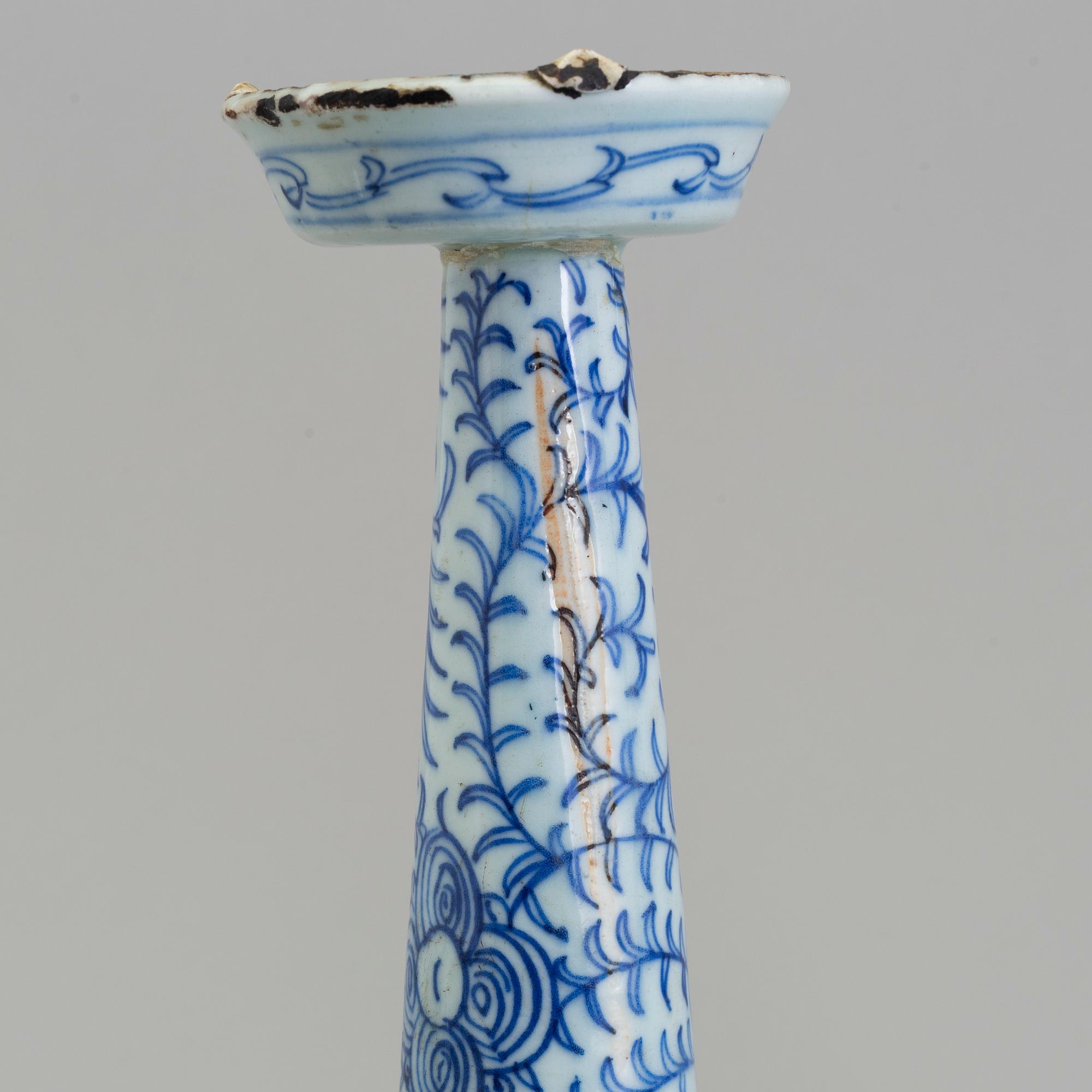 A large pair of Chinese blue and white porcelain incense holders/candle holders, Qing dynasty, 19th century.