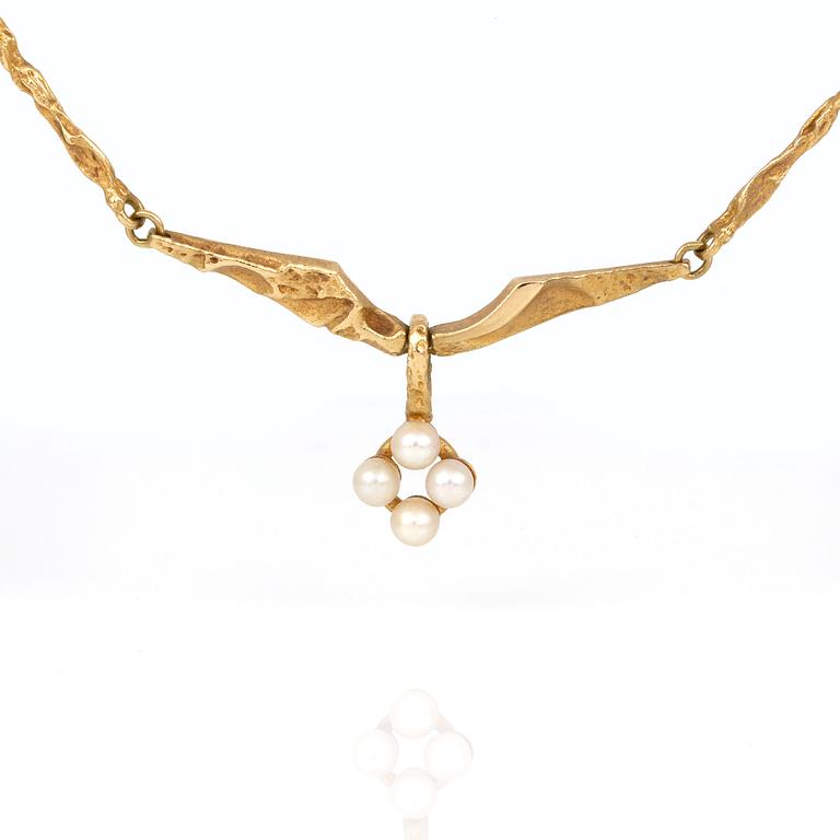 COLLIER, 18K guld, "Pearlflower" Björn Weckström, Fyrklövern Lapponia, Finland 1999. Totalvikt ca 10,72 g.