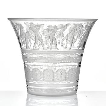 Simon Gate, a Swedish Grace engraved glass bowl, Orrefors, Sweden 1926.