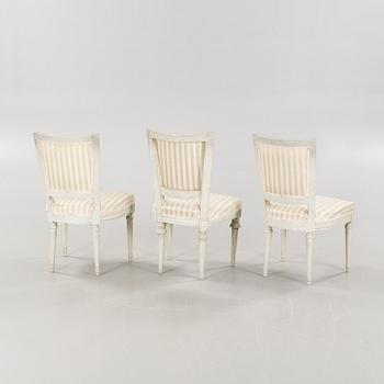 Three chairs, gustavian and gustavian style, aorund the year 1800 and around the year 1900.