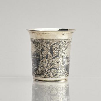 A Russian silver-gilt niello beaker, Moscow 1845. Unidentified maker. Assay master Andrey Antonovich Kovalsky.