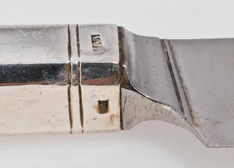 MATKNIVAR, 12 st, silver, Jacob Richard Borg, Gävle 1830.