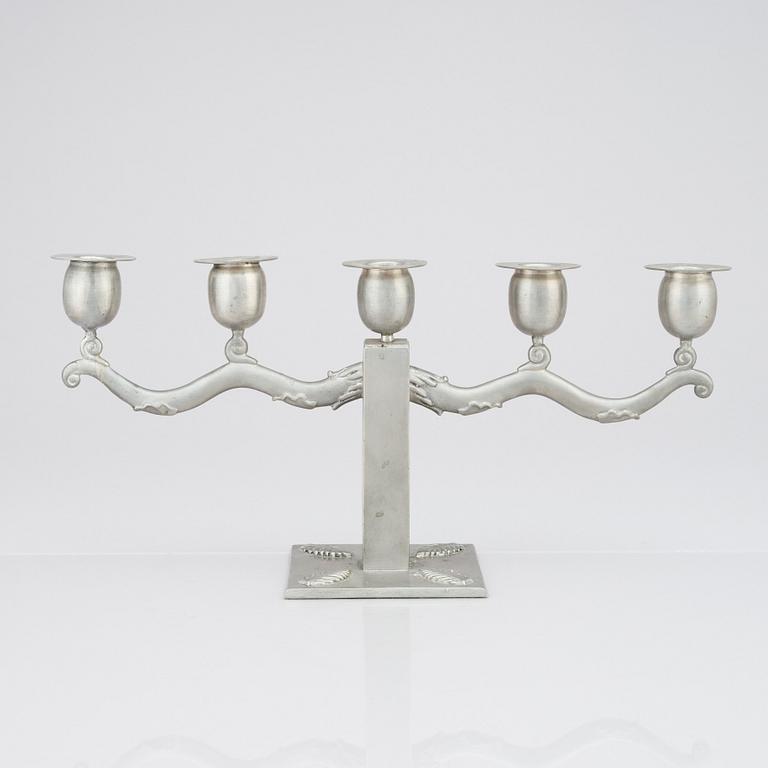 Robert Hult, a five light pewter candelabrum, Svenskt Tenn, Stockholm 1928.