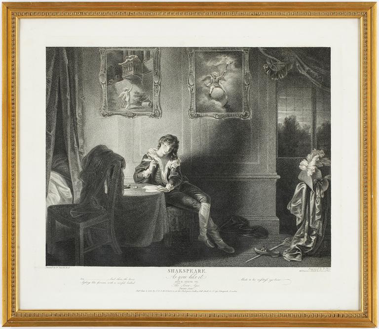 ETSNINGAR, 6 st, främst Shakespeare-motiv, I.P Simon, 1800-tal.