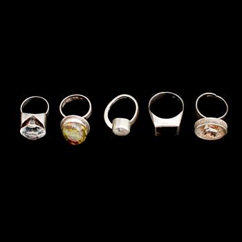 RINGAR, 5 st, silver, 1960-/70-tal. Vikt ca 45 g.