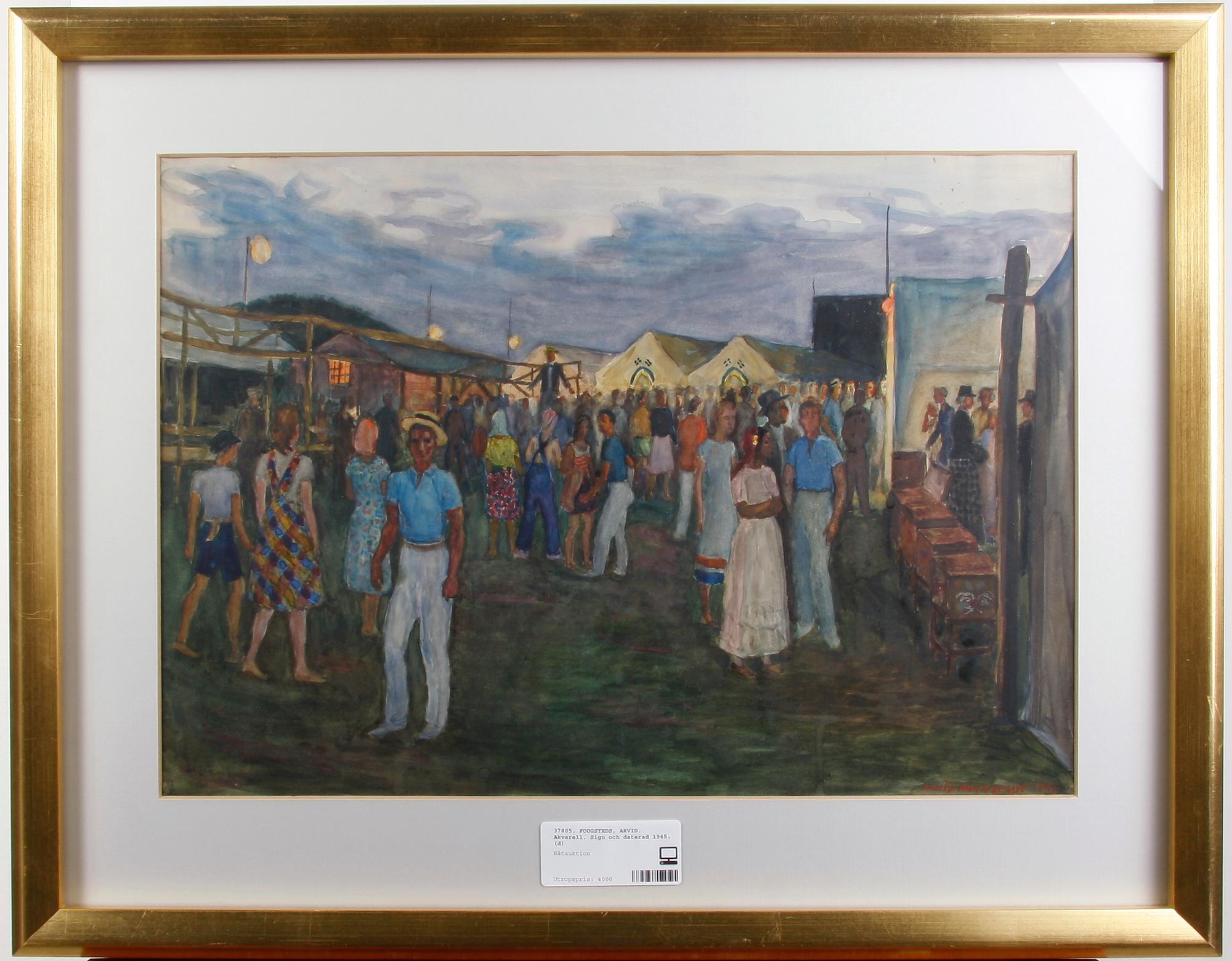 FOUGSTEDS, ARVID. Akvarell. Sign och daterad 1945.