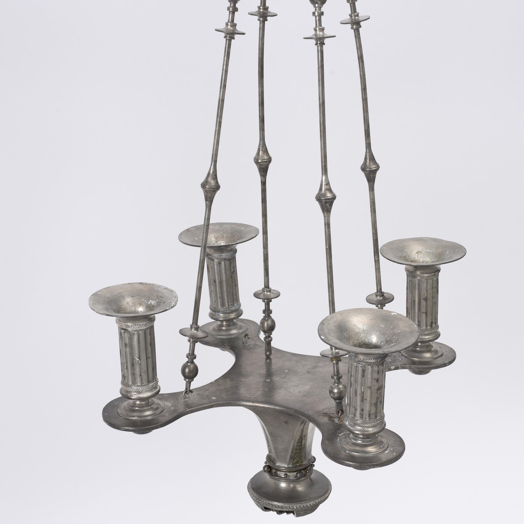 Ferdinand Boberg, a pewter chandelier, Santessons Tenngjuteri, Stockholm 1904.