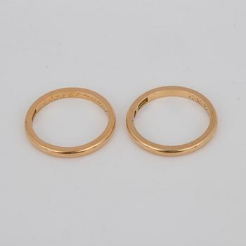 RINGAR, 2 st, Oscar Sjögren, Göteborg, 1932, 18K guld.
