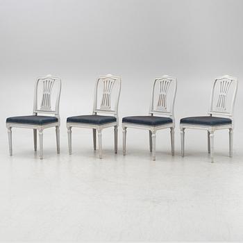A set of four Gustavian chairs from Lindome, late 18th century.