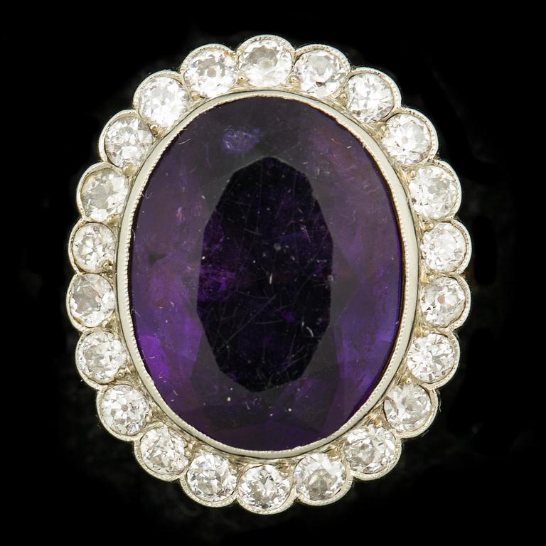 Wiwen Nilsson, A Wiven Nilsson amethyst and old-cut diamond, circa 1.30 ct in total, ring.