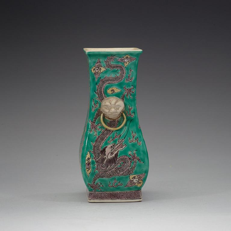 A green bisquit dragon vase, Qing dynasty 19th century.