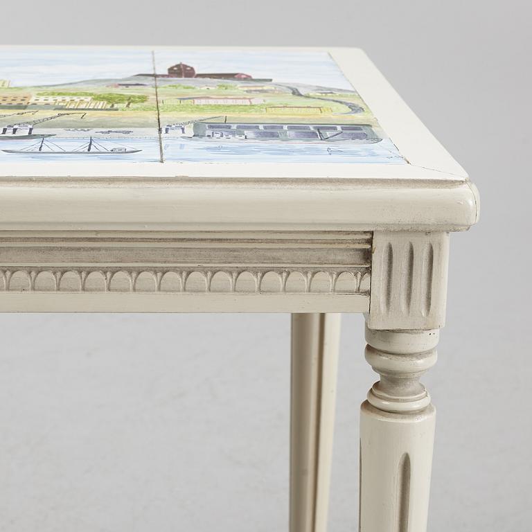 A sofa, three chairs and a table, Gustaivan style and of the Gustavian period, 19th-20th century.
