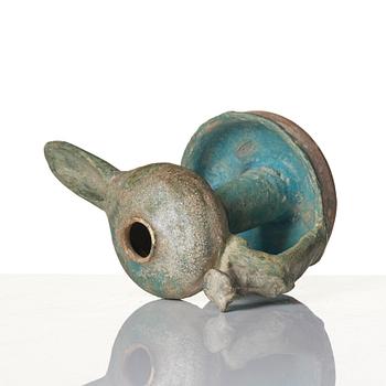 Oljelampa,  lergods med turkos glasyr, Sannolikt Keshan.