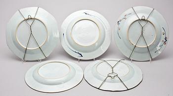 TALLRIKAR, 5 st, porslin, Kina, 1700-tal.