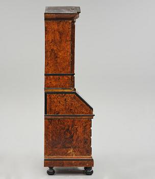 A Swedish burr-elm late baroque writing cabinet, first part 18th century.