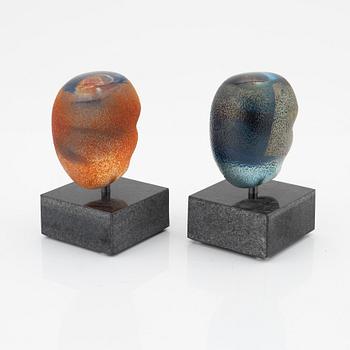 Bertil Vallien, two glass sculptures, Kosta Boda Atelier.