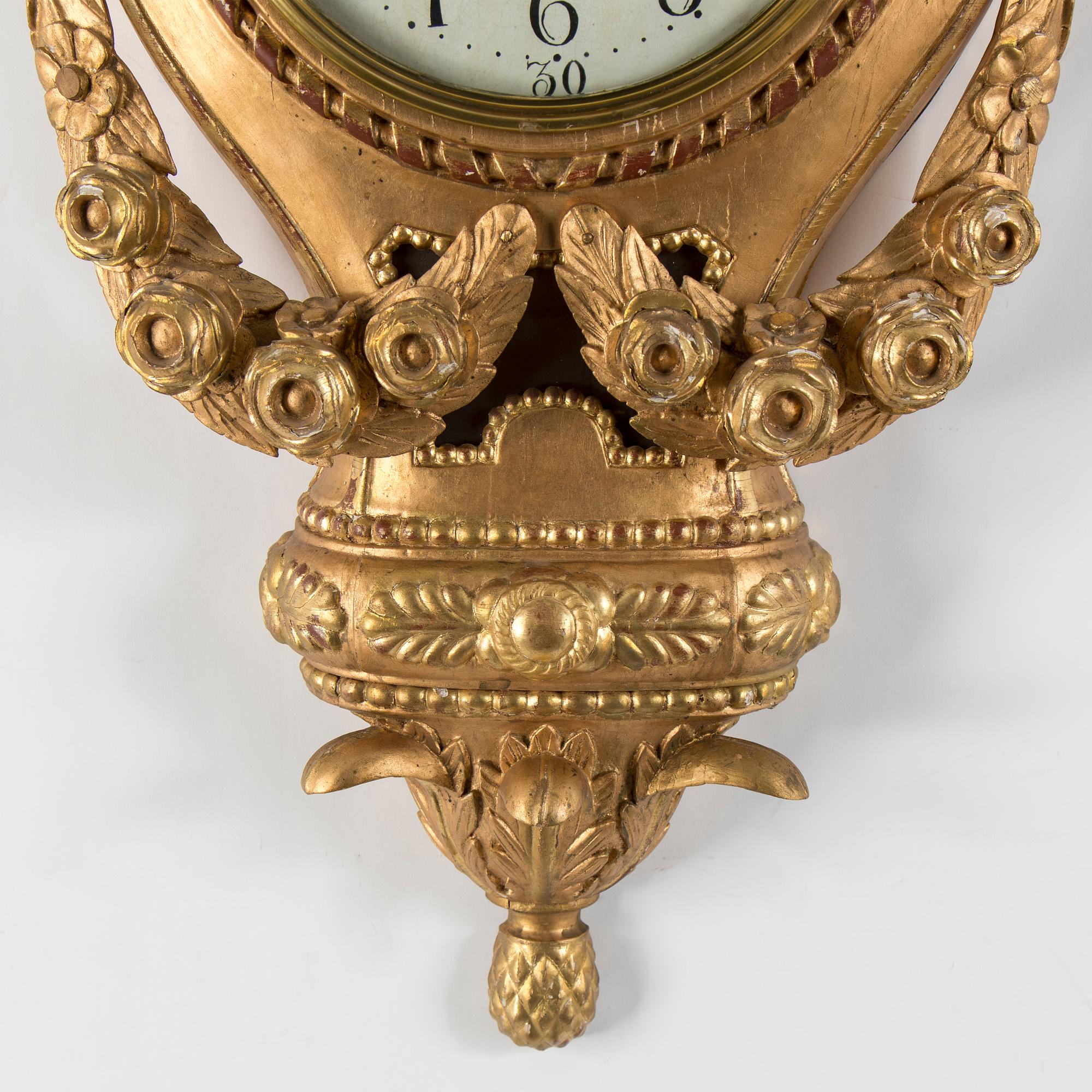 WALL CLOCK, gustavian style, signed Gustaf Berg, Rosersberg. Early 20th century.