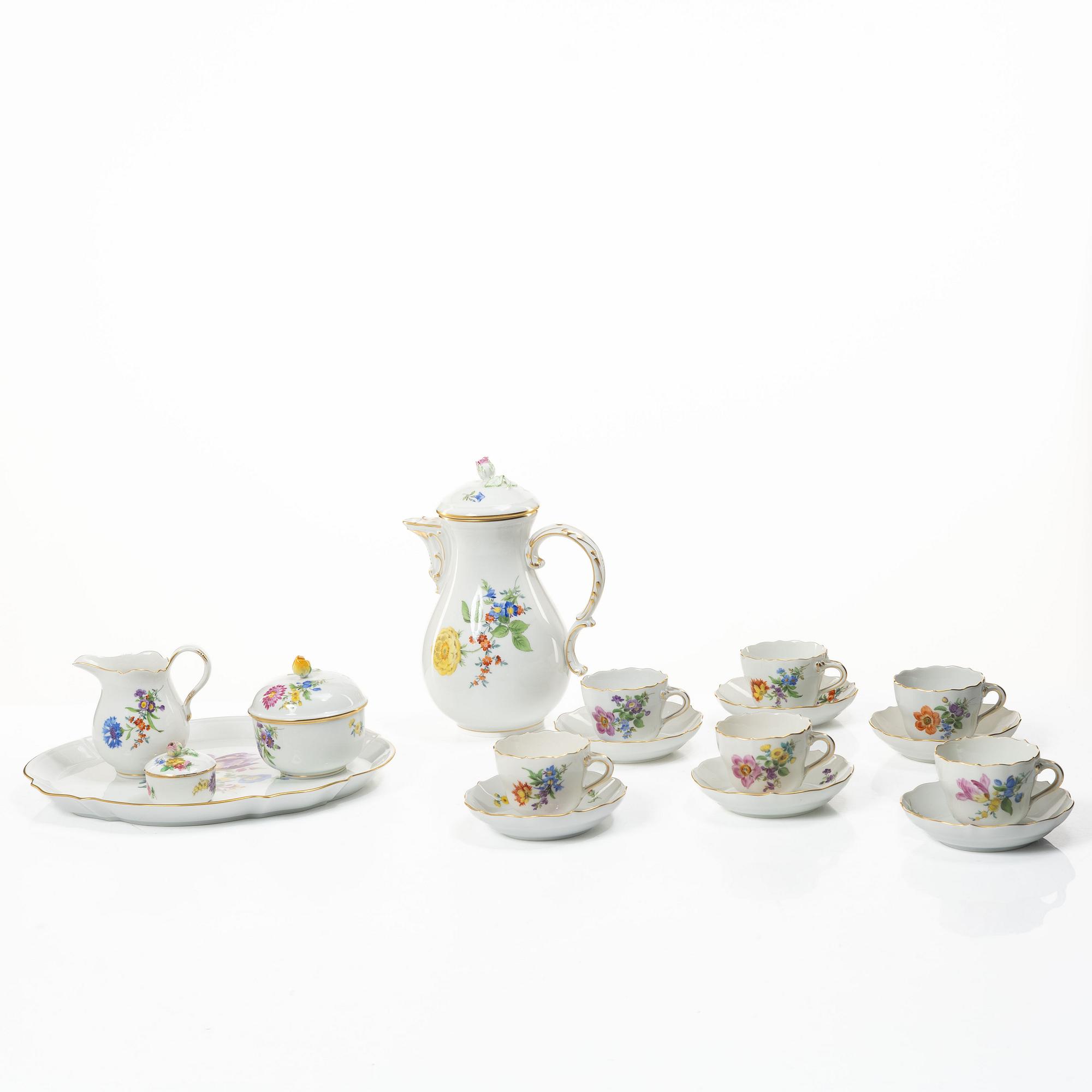 Meissen, An 11 part "Meissen Floral" (Saxon flower) porcelain coffee service, 20th century.