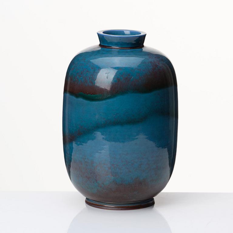 Berndt Friberg, a turquoise and burgundy glazed stoneware vase, Gustavsberg Studio Sweden 1972.