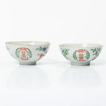 Skålar, sju stycken, porslin. Sen Qingdynasti, omkring 1900.