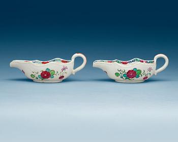 1755. A pair of famille rose sauce boats, Qing dynasty, Qianlong (1736-95).