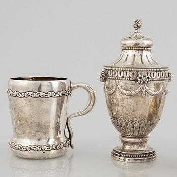 Eight silver pieces, England, Sweden, Germany and Norway, 19th-20th century.