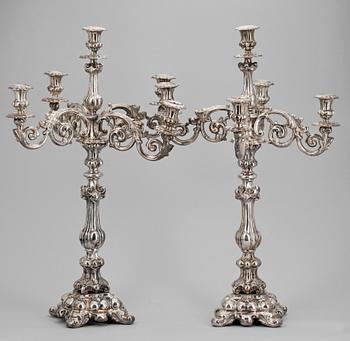 KANDELABRAR, ett par, silver, nyrokoko, Per Adolf Ljunglöf, Stockholm 1849.