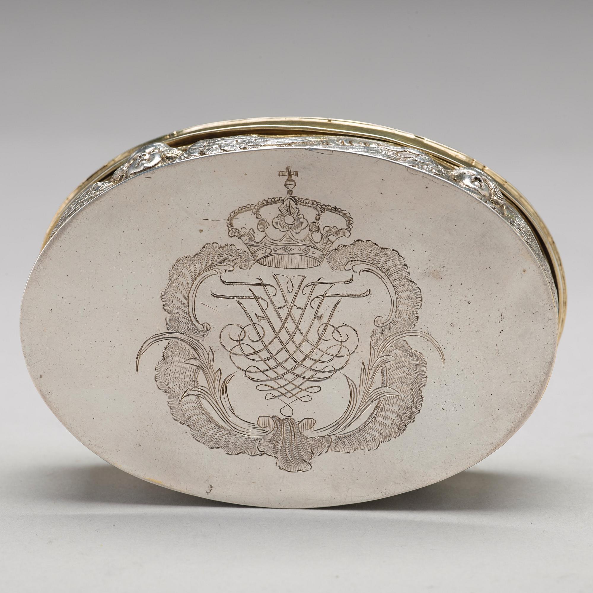 Dosa, silver, ostämplad, möjligen Sverige omkring 1700, barock.