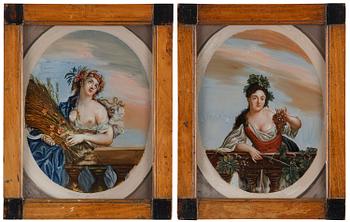 227. Glasmålningar, ett par, 1800-talets första hälft.