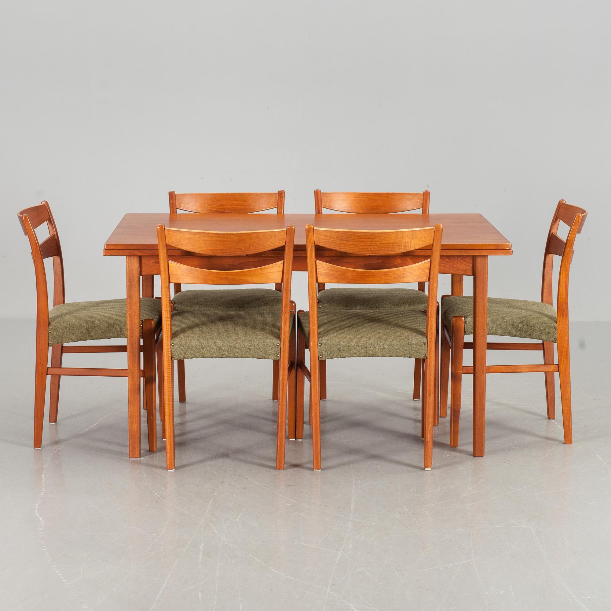 BORD samt 6 stolar, teak, 1950/60-tal.