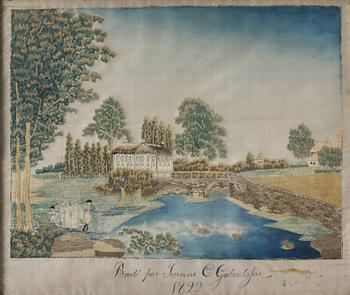A Swedish Empire giltwood framed silk embroidery, early 19th century.