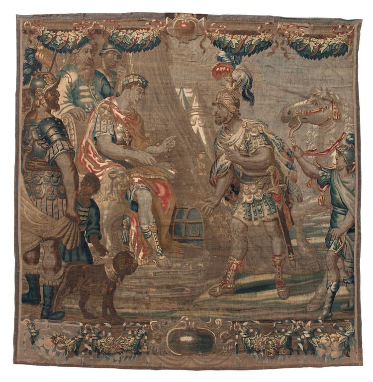 VÄVD TAPET, gobelängteknik, Julius Ceasar med entourage, ca 303,5 x 300 cm, Flandern 1600-tal.