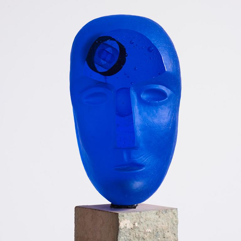 Bertil Vallien, a unique cast glass sculpture, head on stand, Kosta Boda, Sweden.