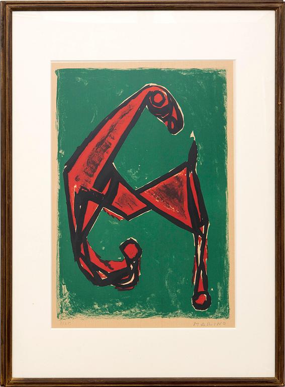 Marino Marini, "Red horse on green background".