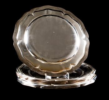 TALLRIKAR, silver, 8 st. Christian F. Heise, (1904-1932) Köpenhamn, Danmark. 4700 g.