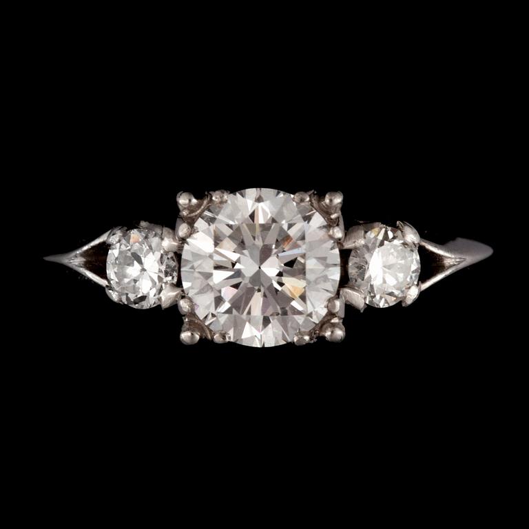 A diamond, circa 1.25 cts in total, ring.