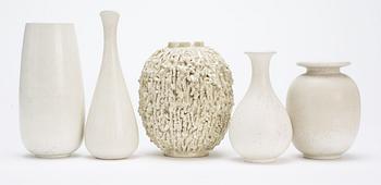 A set of five Gunnar Nylund stoneware vases, Rörstrand.